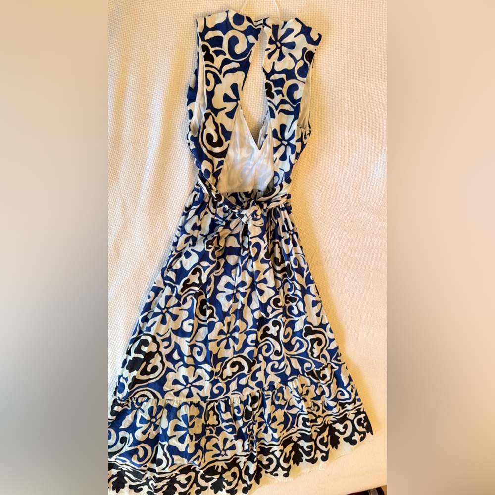 ZARA Blue & Black Floral Midi Maxi Dress w Cut-out Open Back - Picture 10 of 16